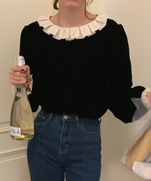 フリルカラー ベロアブラウス