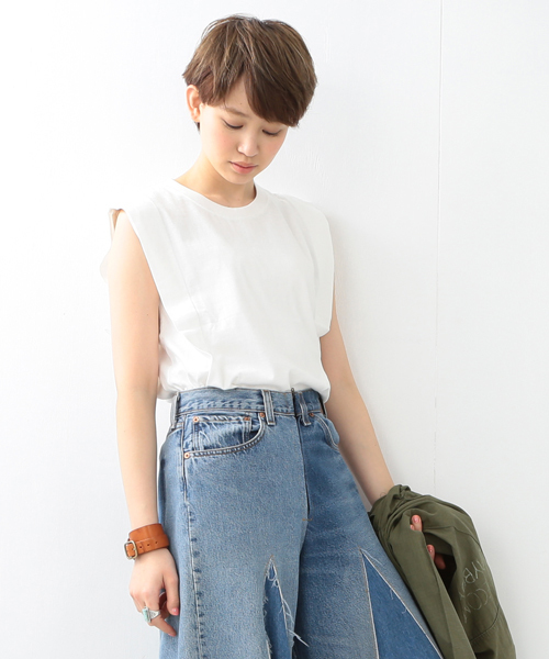 Ray BEAMS（レイビームス）の「Ray BEAMS / ショルダータック ノースリーブ T（Tシャツ/カットソー・レディース・オフホワイト/チャコールグレー/ミント・ONE SIZE）」の2枚目の写真