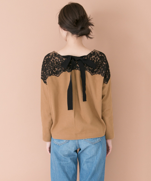 URBAN RESEARCH(アーバンリサーチ)の「UR BACKリボンレースプルオーバー(Tシャツ/カットソー・レディース・ホワイト×ブラック/ネイビー/キャメル・FREE)」の14枚目の写真
