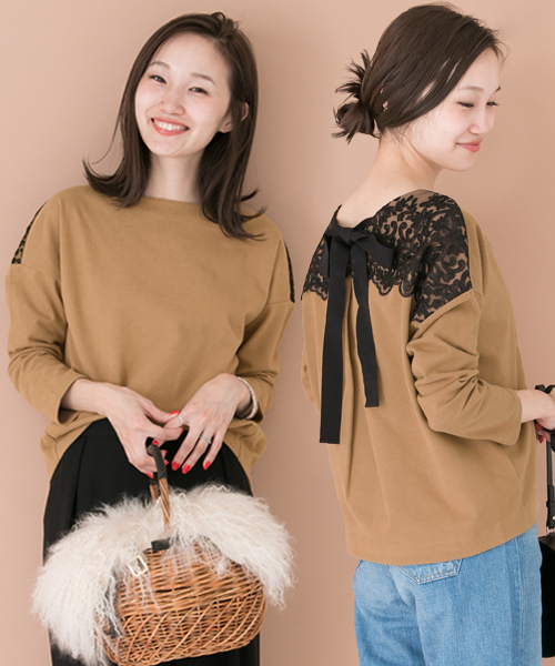 URBAN RESEARCH(アーバンリサーチ)の「UR BACKリボンレースプルオーバー(Tシャツ/カットソー・レディース・ホワイト×ブラック/ネイビー/キャメル・FREE)」の19枚目の写真