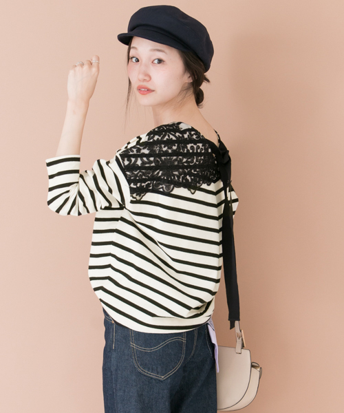 URBAN RESEARCH(アーバンリサーチ)の「UR BACKリボンレースプルオーバー(Tシャツ/カットソー・レディース・ホワイト×ブラック/ネイビー/キャメル・FREE)」の20枚目の写真