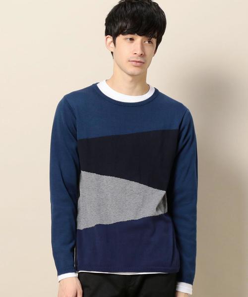 BEAUTY&YOUTH UNITED ARROWS(ビューティーアンドユースユナイテッドアローズ)の「BY カラーブロック レイヤード ニット ◆(ニット/セーター・メンズ・ライム/ネイビー/グレー・MEDIUM/SMALL/LARGE/X-LARGE)」の1枚目の写真