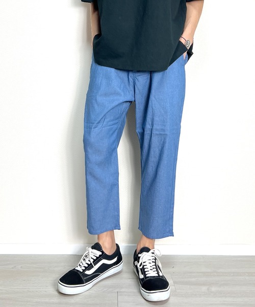 BEATJIVE(ビートジャイブ)の「シャンブレー デニムパンツ クロップドパンツ スラックス シェフパンツ 9分丈 7分丈 夏 メンズ(デニムパンツ・メンズ・ブラック/インディゴブルー/サックスブルー/ライトブラック・2/3)」の4枚目の写真