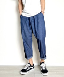 シャンブレー デニムパンツ クロップドパンツ スラックス シェフパンツ 9分丈 7分丈 夏 メンズ