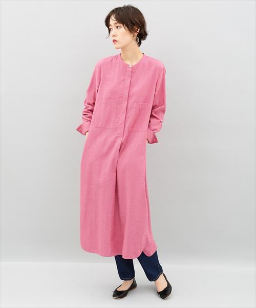 Adam Et Rope アダムエロペ の Ticca For Adam Et Rope ノーカラースリットシャツワンピース シャツワンピース Wear