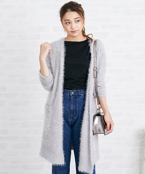 N.（N. Natural Beauty Basic）（エヌエヌナチュラルビューティーベーシック）の「◆フェザーヤーンロングカーディガン（カーディガン/ボレロ・レディース・ピンク/ベージュ/グレー・MEDIUM）」の2枚目の写真