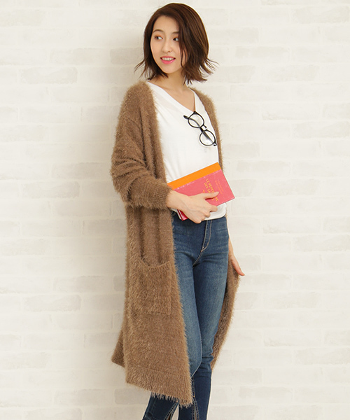 N.（N. Natural Beauty Basic）（エヌエヌナチュラルビューティーベーシック）の「◆フェザーヤーンロングカーディガン（カーディガン/ボレロ・レディース・ピンク/ベージュ/グレー・MEDIUM）」の6枚目の写真