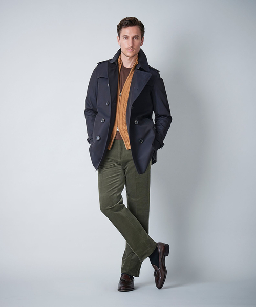 100年コート＞ダブルトレンチショートコート（三陽格子）（トレンチ