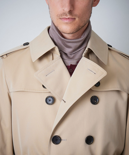 100年コート＞ダブルトレンチショートコート（三陽格子）（トレンチ