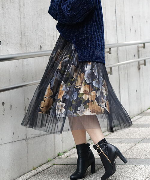 laboratory work（ラボラトリーワーク）の「チュール重ねプリントスカート（スカート・レディース・ブラック/ベージュ/ネイビー・MEDIUM）」の5枚目の写真