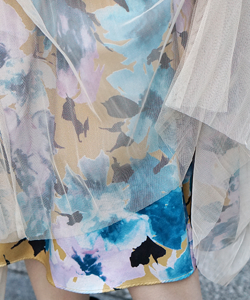 laboratory work（ラボラトリーワーク）の「チュール重ねプリントスカート（スカート・レディース・ブラック/ベージュ/ネイビー・MEDIUM）」の11枚目の写真