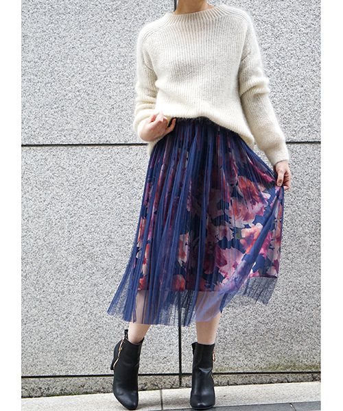 laboratory work（ラボラトリーワーク）の「チュール重ねプリントスカート（スカート・レディース・ブラック/ベージュ/ネイビー・MEDIUM）」の12枚目の写真