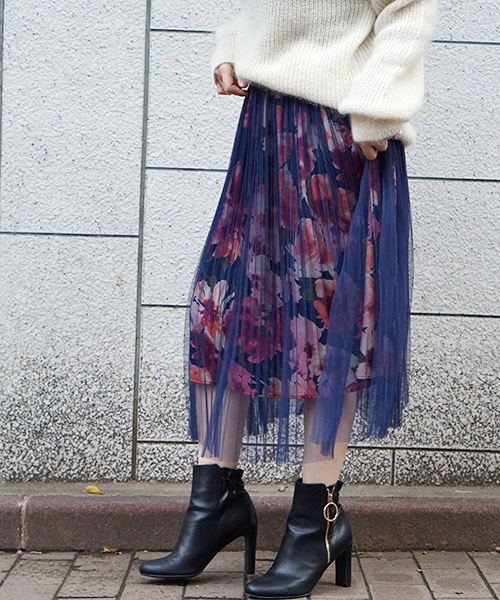 laboratory work（ラボラトリーワーク）の「チュール重ねプリントスカート（スカート・レディース・ブラック/ベージュ/ネイビー・MEDIUM）」の13枚目の写真