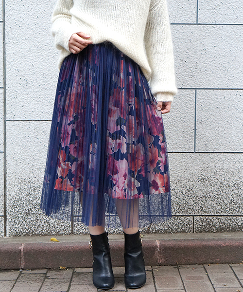 laboratory work（ラボラトリーワーク）の「チュール重ねプリントスカート（スカート・レディース・ブラック/ベージュ/ネイビー・MEDIUM）」の14枚目の写真