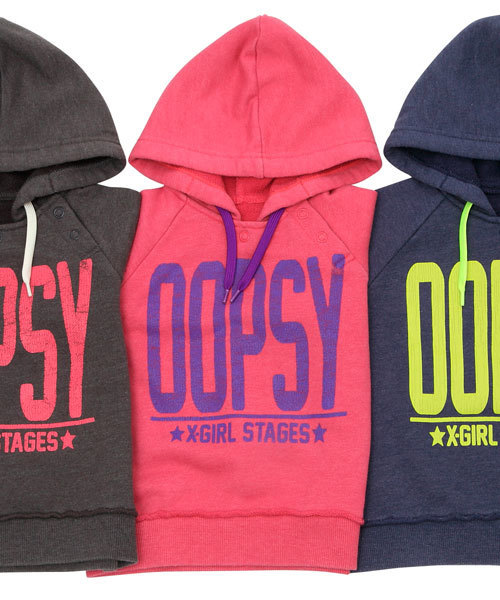 X-girl Stages（エックスガールステージス）の「“VINTAGE LIKE” SWEAT HOODIE (12M～3T)（パーカー・キッズ・チャコールグレー/レッド/ネイビー・12M/2T/3T）」の6枚目の写真