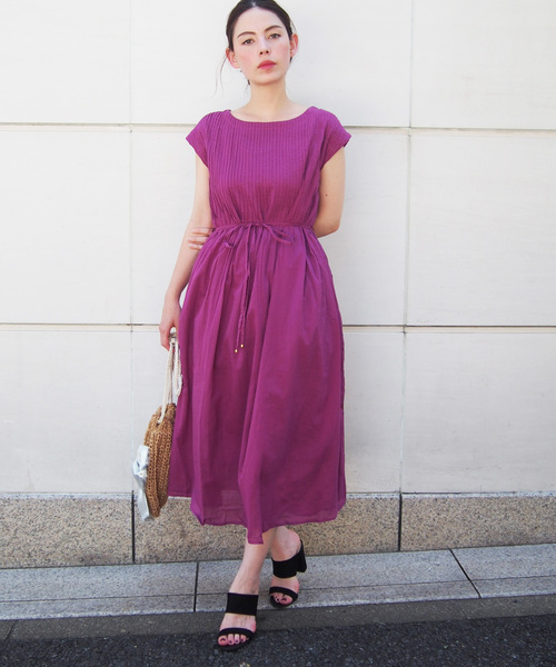 PICCIN（ピッチン）の「ピンタックコットンワンピース（ワンピース・レディース・オフホワイト/ブルー/グリーン/ブラック/パープル/マスタード/ベージュ/ピンク・MEDIUM）」の6枚目の写真