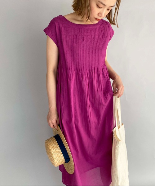 PICCIN（ピッチン）の「ピンタックコットンワンピース（ワンピース・レディース・オフホワイト/ブルー/グリーン/ブラック/パープル/マスタード/ベージュ/ピンク・MEDIUM）」の8枚目の写真