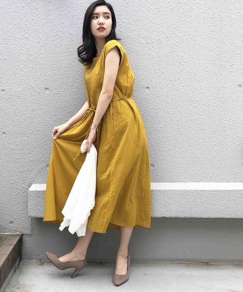 PICCIN（ピッチン）の「ピンタックコットンワンピース（ワンピース・レディース・オフホワイト/ブルー/グリーン/ブラック/パープル/マスタード/ベージュ/ピンク・MEDIUM）」の7枚目の写真