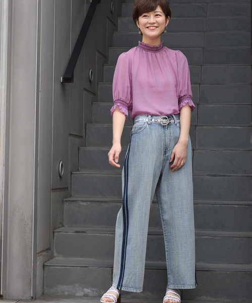 w closet（ダブルクローゼット）の「スモッキング刺繍入りシャーリングプルオーバー（シャツ/ブラウス・レディース・ブラック/オフホワイト/ピンク・FREE）」の10枚目の写真