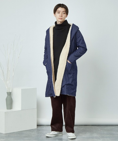 MONO-MART（モノマート）の「ビッグシルエット裏ボア起毛ロング丈コーディガン（その他アウター・メンズ・ネイビー/ブルー・M/L）」の10枚目の写真