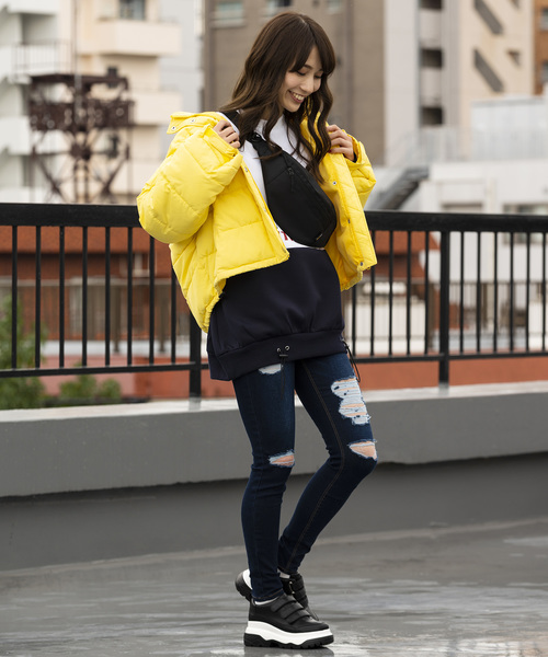 WEGO（ウィゴー）の「WEGO/2WAYカラーフード中綿ブルゾン（ダウンジャケット/コート・レディース・ブラック/レッド/イエロー/ライトピンク・FREE）」の9枚目の写真