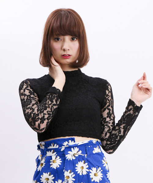 WEGO(ウィゴー)の「WEGO/レースハイネックTシャツ(Tシャツ/カットソー・レディース・オフホワイト/ブラック・FREE)」の1枚目の写真