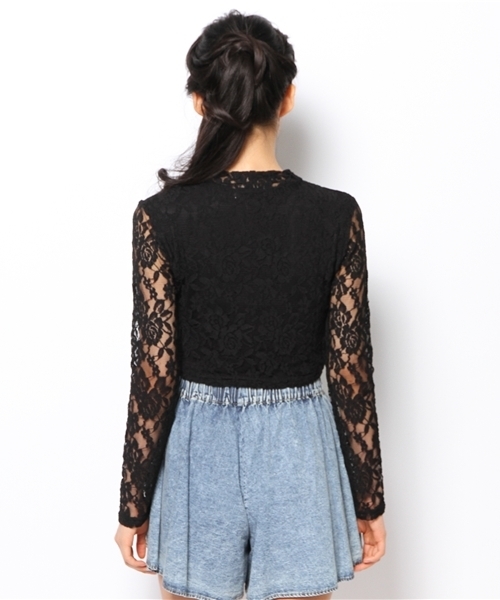 WEGO(ウィゴー)の「WEGO/レースハイネックTシャツ(Tシャツ/カットソー・レディース・オフホワイト/ブラック・FREE)」の5枚目の写真