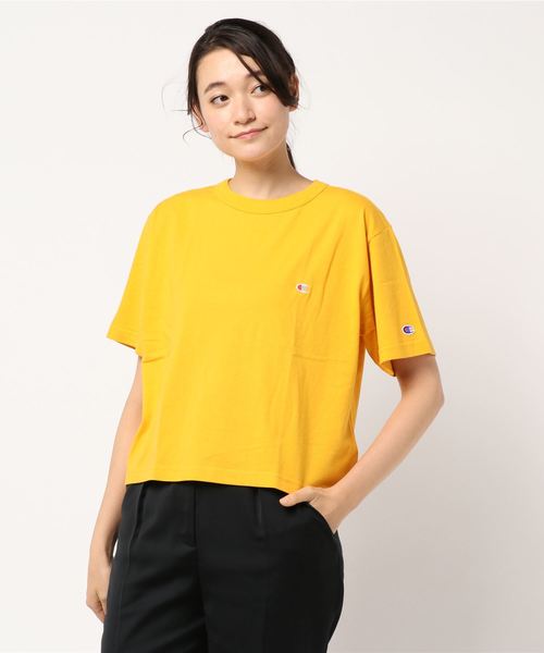 Champion(チャンピオン)の「【別注】Champion刺繍Tシャツ(Tシャツ/カットソー)」|イエロー