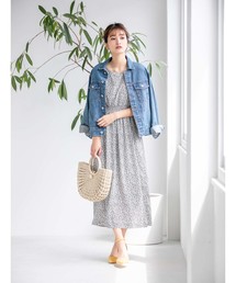 リーフ柄ロングワンピース