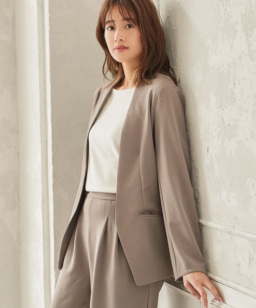 【美品】23区L　ストレッチジョーゼット　ノーカラージャケット 44 洗える/吸水速乾/UVカット/接触冷感】ストレッチジョーゼット