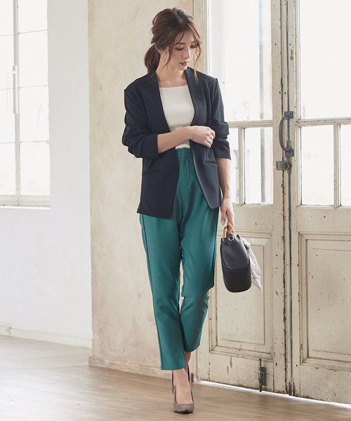 【美品】23区L　ストレッチジョーゼット　ノーカラージャケット 44 美品】23区Lストレッチジョーゼットノーカラージャケット 44