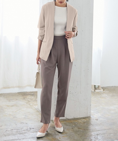 ［レナっこさま専用］overEノーカラーハイストレッチジョーゼットジャケット ノーカラーハイストレッチジョーゼットジャケット：ネイビー│胸