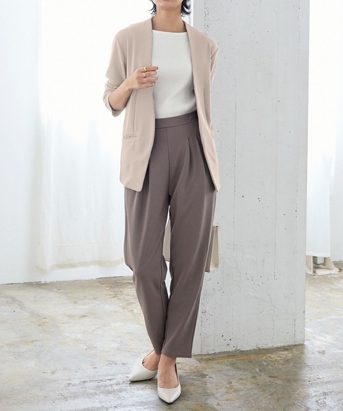 【美品】23区L　ストレッチジョーゼット　ノーカラージャケット 44 洗える/吸水速乾/UVカット/接触冷感】ストレッチジョーゼット