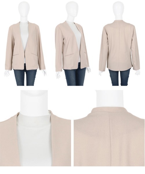 KOBE LETTUCE（コウベレタス）の「ジョーゼットノーカラーストレッチジャケット（ノーカラージャケット・レディース・グレイッシュベージュ/ブラウン/ブラック/モカ/ボルドー/ブラウン系その他/ベージュ/ブルー/ベージュ系・M/L）」の16枚目の写真