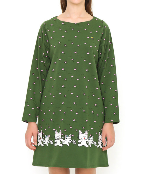 Tshirts ワンピース コラボレーションスウェットワンピース ノンタンとタータン ノンタン グリーン ワンピース Design Graniph デザイン ティーシャツ ストア グラニフ のファッション Store セール Tshirts Store