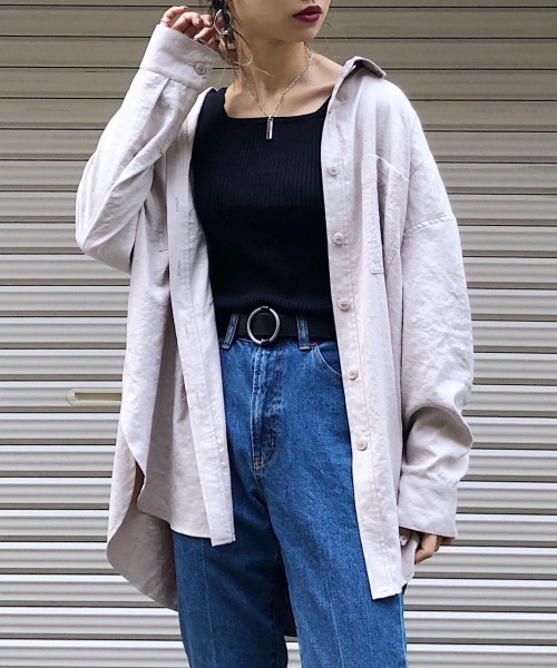 PAGEBOY（ページボーイ）の「ピーチツイルBIGシャツ（シャツ/ブラウス・レディース・ブラック/オフホワイト/ブルー系その他/グレイッシュベージュ・FREE）」の10枚目の写真