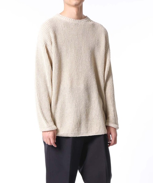 ADAM ET ROPE'（アダムエロペ）の「【山形ニット】和紙リネン片畔CNPO（ニット/セーター・メンズ・スミクロ/キナリ/ライトグリーン・L/M）」の2枚目の写真