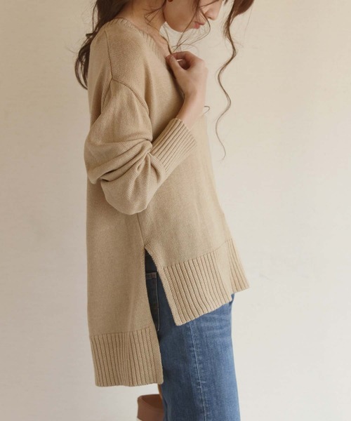 HER CLOSET(ハークローゼット)の「【HERCLOSET】Vネックニットプルオーバー(ニット/セーター・レディース・チャコールグレー/テラコッタ/ベージュ/ダークベージュ/ライトイエロー/グリーン/ネイビー・M)」の16枚目の写真