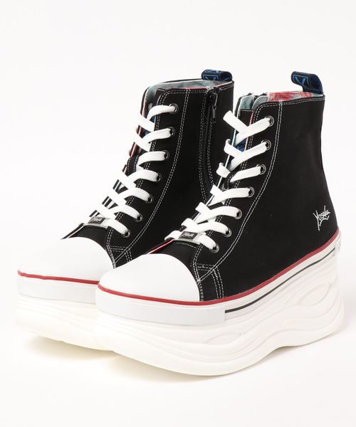 YOSUKE(ヨースケ)の「「YOSUKE/ヨースケ」メンズ厚底レースアップハイカットスニーカー(スニーカー・メンズ・ブラック/オフホワイト/ブルー/ブラック×ホワイト/グリーン系その他/ブラック×パープル/ホワイト×ブラック・26/27)」の4枚目の写真