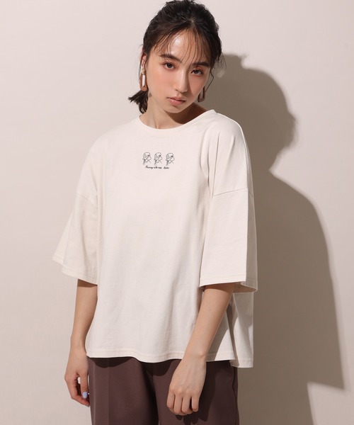 one after another NICE CLAUP（ワンアフターアナザーナイスクラップ）の「アソート刺繍Tシャツ（Tシャツ/カットソー・レディース・ベージュ/パープル/オフホワイト・FREE）」の20枚目の写真