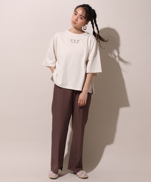 one after another NICE CLAUP（ワンアフターアナザーナイスクラップ）の「アソート刺繍Tシャツ（Tシャツ/カットソー・レディース・ベージュ/パープル/オフホワイト・FREE）」の9枚目の写真