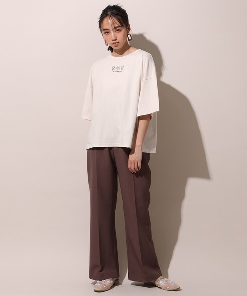 one after another NICE CLAUP（ワンアフターアナザーナイスクラップ）の「アソート刺繍Tシャツ（Tシャツ/カットソー・レディース・ベージュ/パープル/オフホワイト・FREE）」の6枚目の写真