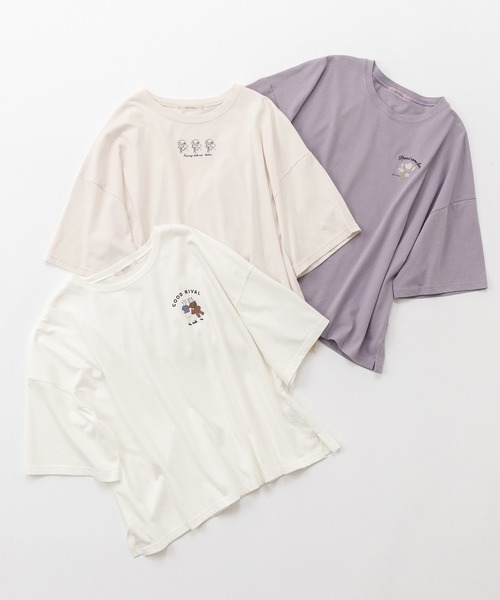 one after another NICE CLAUP（ワンアフターアナザーナイスクラップ）の「アソート刺繍Tシャツ（Tシャツ/カットソー・レディース・ベージュ/パープル/オフホワイト・FREE）」の12枚目の写真