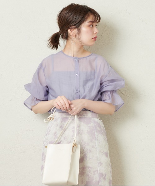 natural couture(ナチュラルクチュール)の「シアーフリルスリーブ3WAYブラウス(シャツ/ブラウス・レディース・オフホワイト/サックスブルー/イエロー/オレンジ/モカ/アイボリー/ピンク・FREE)」の5枚目の写真
