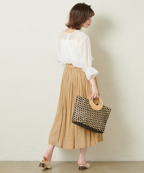 natural couture(ナチュラルクチュール)の「シアーフリルスリーブ3WAYブラウス(シャツ/ブラウス・レディース・オフホワイト/サックスブルー/イエロー/オレンジ/モカ/アイボリー/ピンク・FREE)」の8枚目の写真