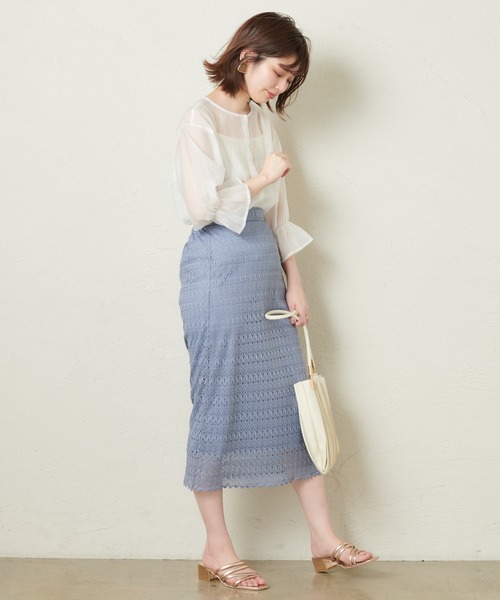 natural couture(ナチュラルクチュール)の「シアーフリルスリーブ3WAYブラウス(シャツ/ブラウス・レディース・オフホワイト/サックスブルー/イエロー/オレンジ/モカ/アイボリー/ピンク・FREE)」の12枚目の写真