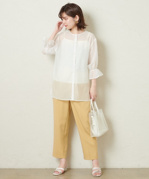 natural couture(ナチュラルクチュール)の「シアーフリルスリーブ3WAYブラウス(シャツ/ブラウス・レディース・オフホワイト/サックスブルー/イエロー/オレンジ/モカ/アイボリー/ピンク・FREE)」の9枚目の写真