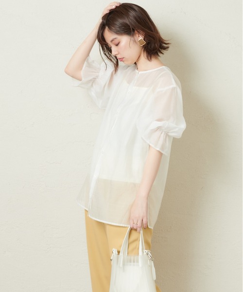 natural couture(ナチュラルクチュール)の「シアーフリルスリーブ3WAYブラウス(シャツ/ブラウス・レディース・オフホワイト/サックスブルー/イエロー/オレンジ/モカ/アイボリー/ピンク・FREE)」の10枚目の写真