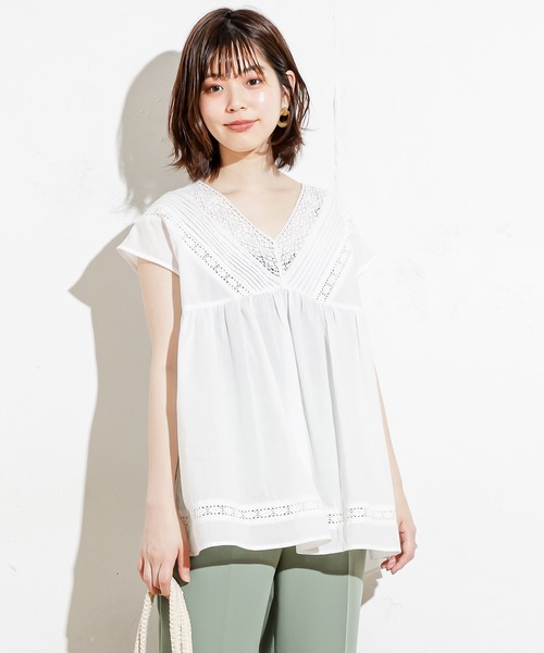natural couture(ナチュラルクチュール)の「ピンタックレースブラウス(シャツ/ブラウス・レディース・ブラック/オフホワイト/ブラウン/カーキ・FREE)」の14枚目の写真