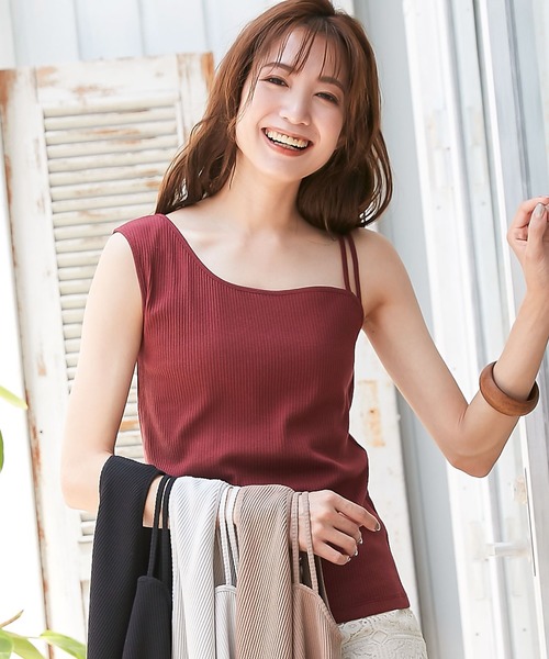 KOBE LETTUCE（コウベレタス）の「前後2wayアシメンメトリーリブタンクトップ（タンクトップ・レディース・ホワイト系その他/モカ/ボルドー/ブラック・FREE）」の4枚目の写真